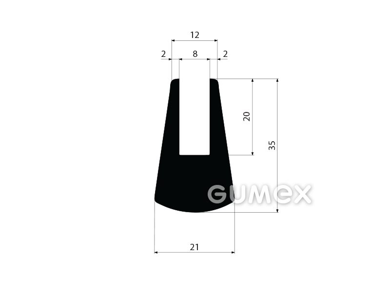 "U" Gummiprofil, 35x21/8mm, 70°ShA, SBR, -40°C/+70°C, schwarz, 